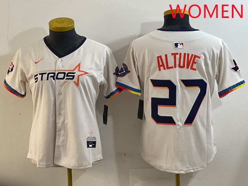 Women Houston Astros #27 Altuve Cream Fourth generation Joint Name Nike 2025 MLB Jersey style 2->women mlb jersey->Women Jersey